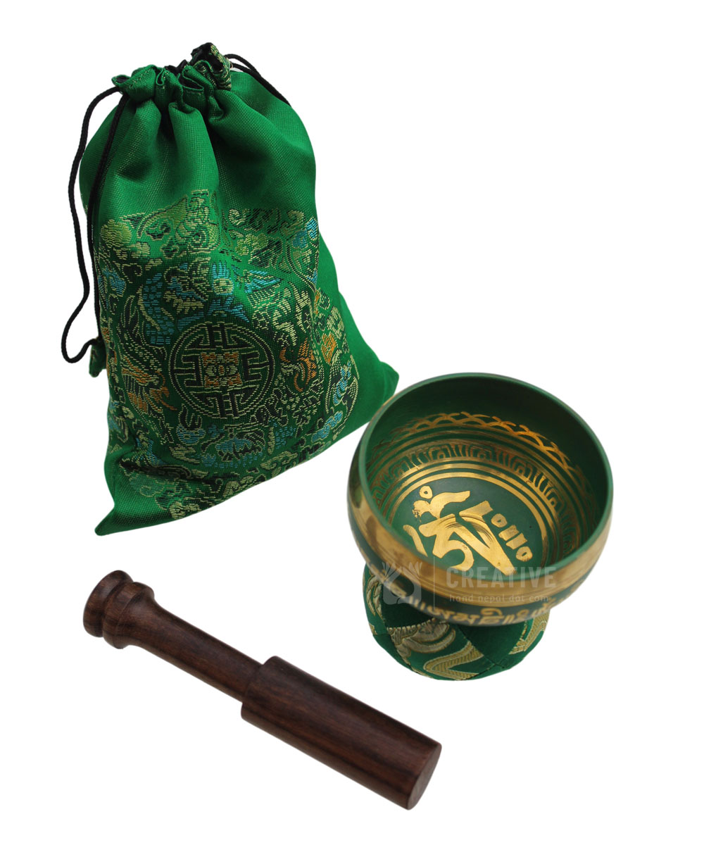 Mini Green Mantra Singing Bowl Gift Set Creativehand Nepal
